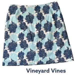 Vineyard Vines Navy Blue Aqua White Coral Print Short Skirt Sz 8 Cotton Stretch
